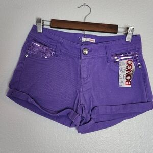Bongo Sequins Mid Rise Pockets Purple Junior Y2K Style Shorts NWT Size 5